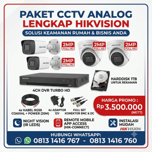 PAKET CCTV HIKVISION 4 CHN Analog 2MP