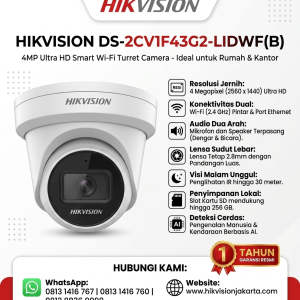 Hikvision DS-2CV1F43G2-LIDWF(B) 4 MP Indoor Wi-Fi Fixed PT Turret Network Camera