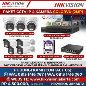 PAKET IP CCTV HIKVISION COLORVU 4 CHN 2MP