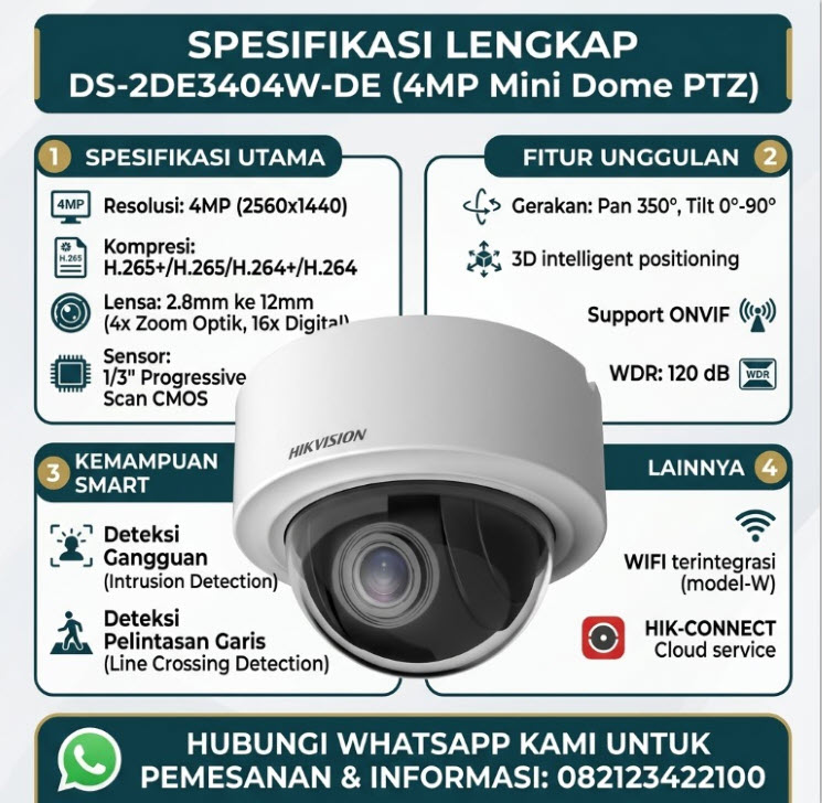 DS-2DE3404W-DE(T5) 3-inch 4 MP 4x Zoom Mini PT Dome Network Camera